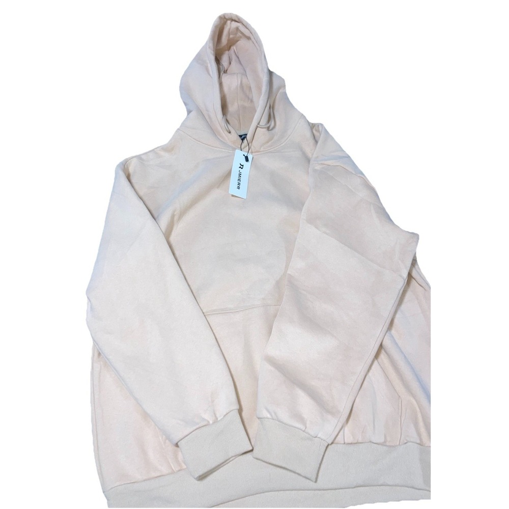 JMIERR Men's Beige Fleece Pullover Hoodie Hooded‎ Drawstring Pocket Cotton Blend